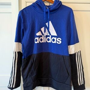 adidas Blue, Black and White Logo Pullover Hoodie